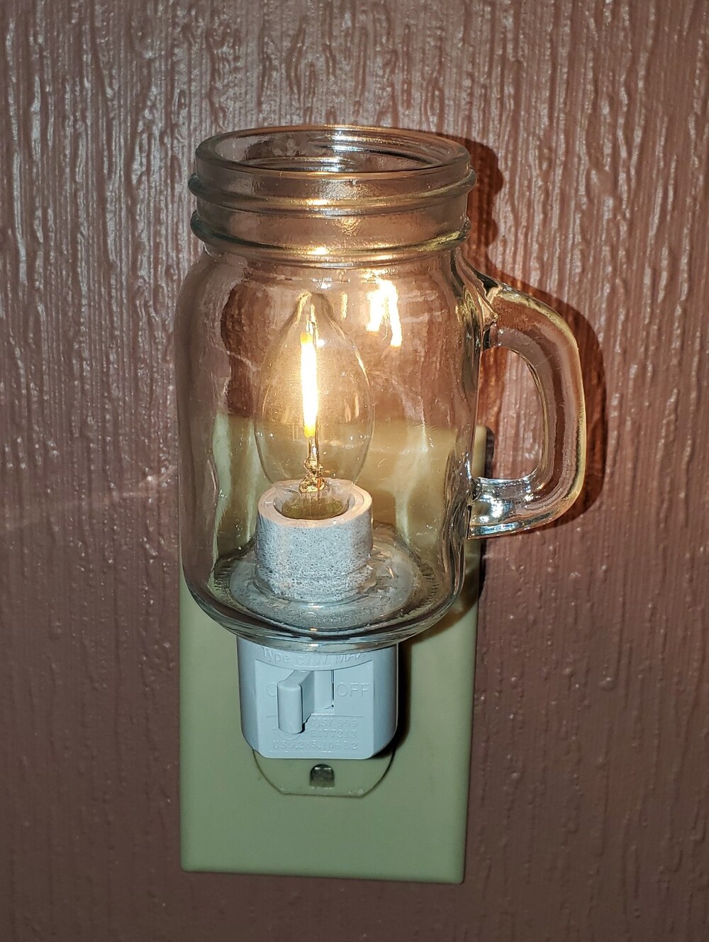 Clear Glass Mason Jar Night Light - Olive Accent